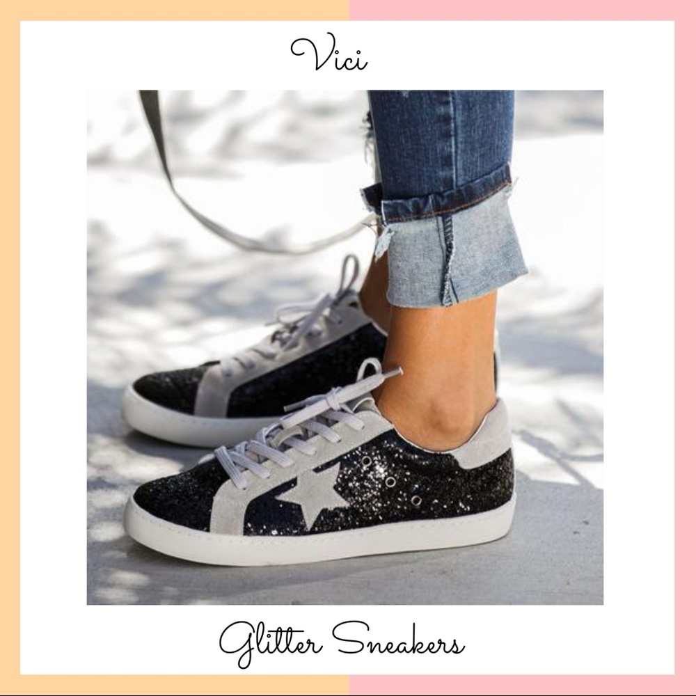 Vici Black Glitter Star Sneakers